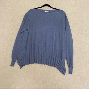 Planet by Lauren G Pima Cotton Boatneck Rib Sweater,Long sleeve,One size Blue